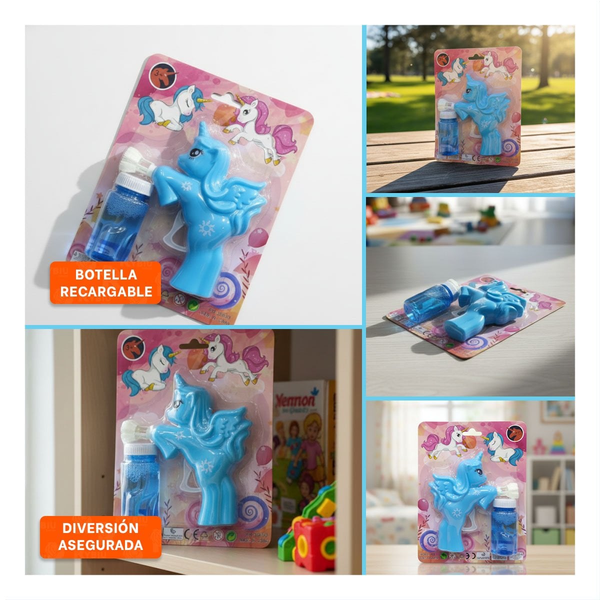 PACK4 DISPENSADOR DE BURBUJAS DE UNICORNIO PARA USO EN CASA O EXTERIOR Y+REGALO STICKER - 2