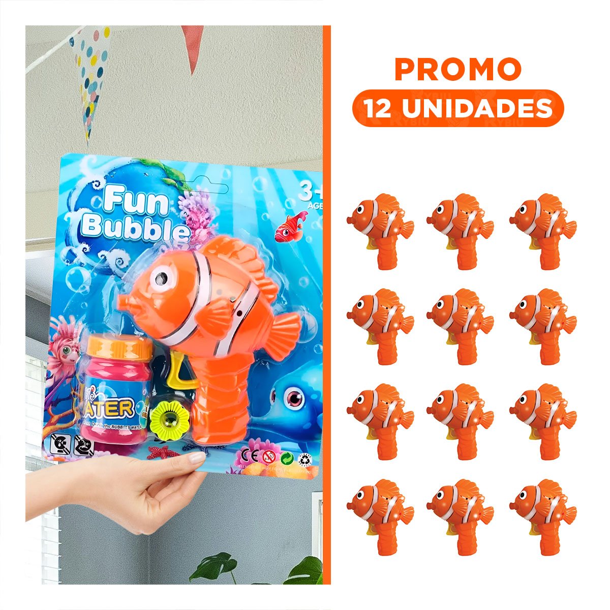 PACK12 ACCESORIO DE BURBUJAS DE PEZ PARA ACTIVIDADES RECREATIVAS Y+REGALO STICKER - 1