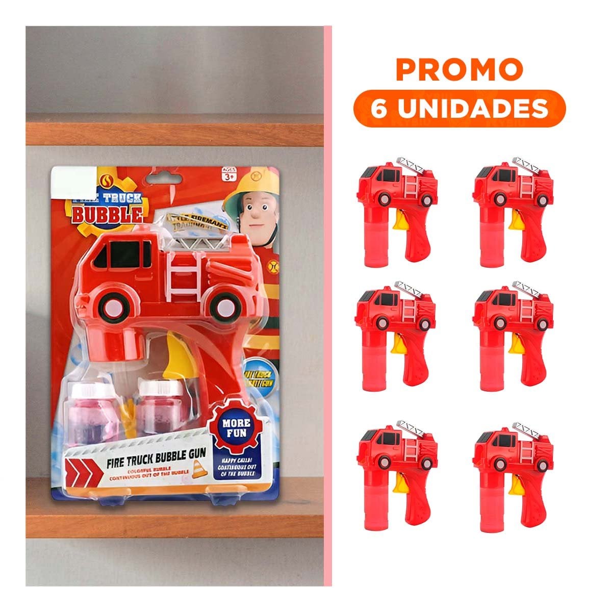 PACK6 ARTICULO DE BURBUJAS CARRO BOMBERO ROJO PARA JUEGO ACTIVO AL AIRE LIBRE - 1