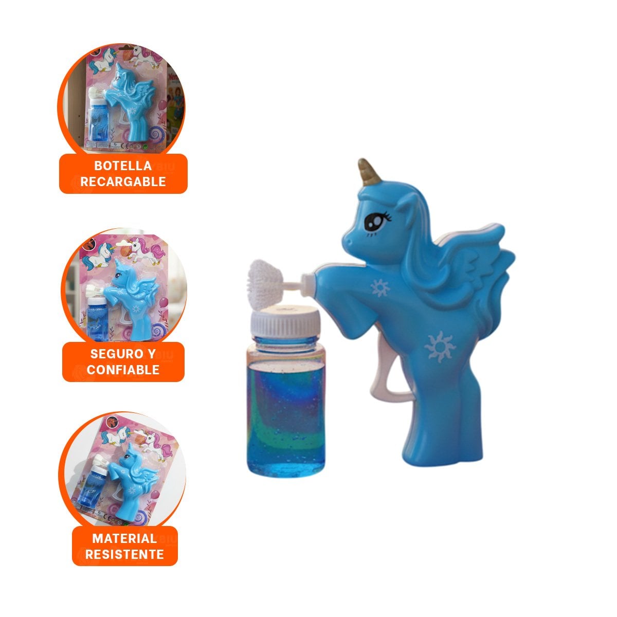 LANZADOR DE BURBUJAS DE UNICORNIO PARA JUEGOS INFANTILES EN CASA Y JARDIN - 3