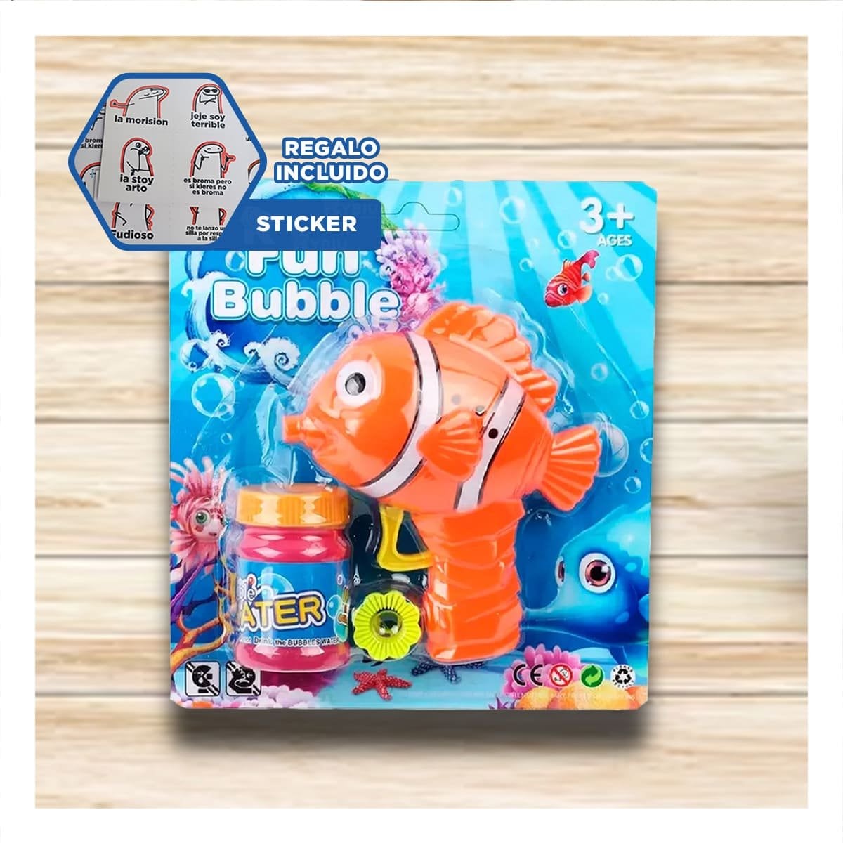 LANZADOR DE BURBUJAS INFANTIL CON FORMA DE PEZ PARA DIVERSION Y+REGALO STICKER - 1