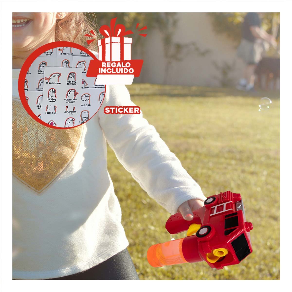 EQUIPO DE BURBUJAS CARRO BOMBERO ROJO PARA DIVERSION VISUAL EN MOVIMIENTO Y+REGALO STICKER - 1