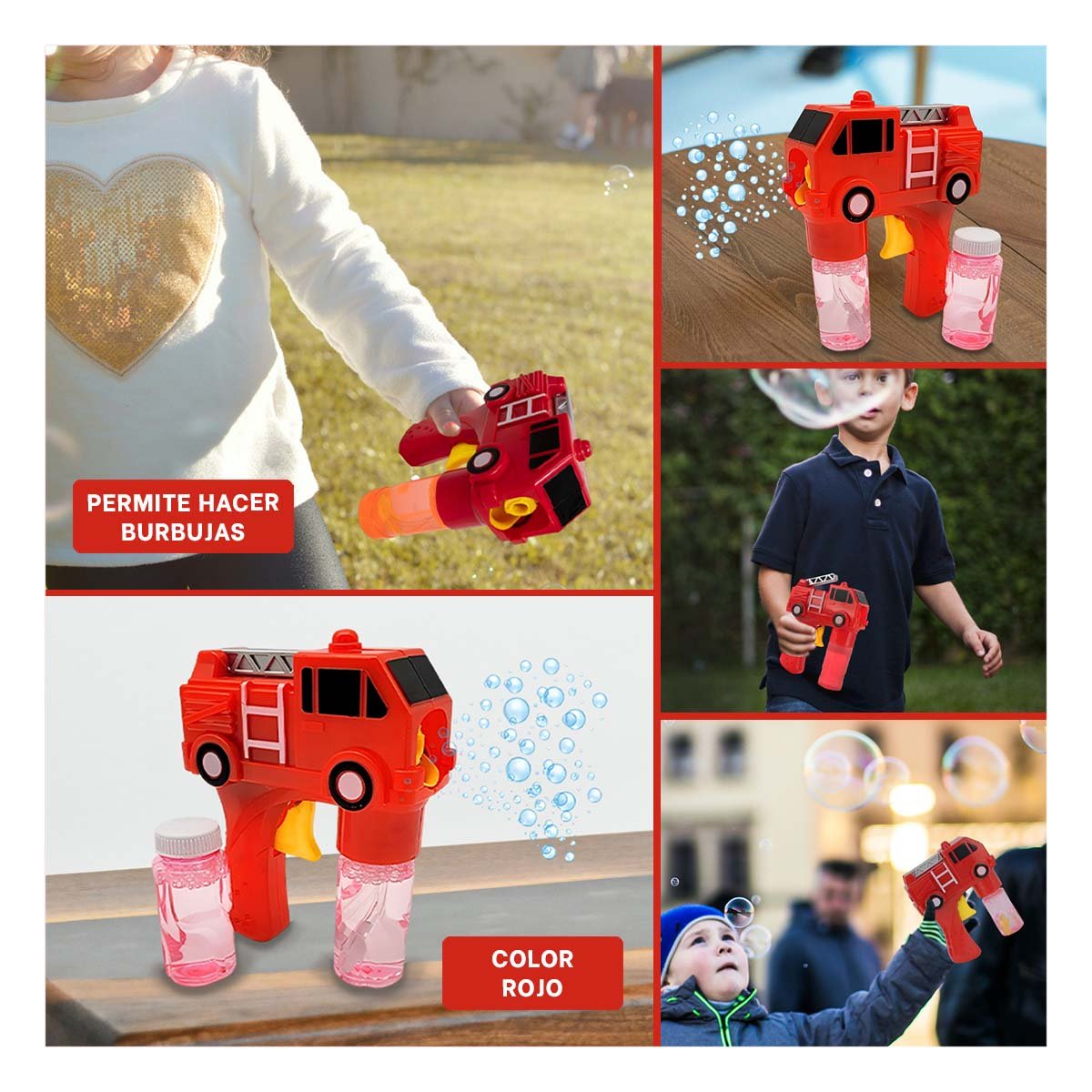EQUIPO DE BURBUJAS CARRO BOMBERO ROJO PARA JUEGOS INFANTILES AL AIRE LIBRE - 5