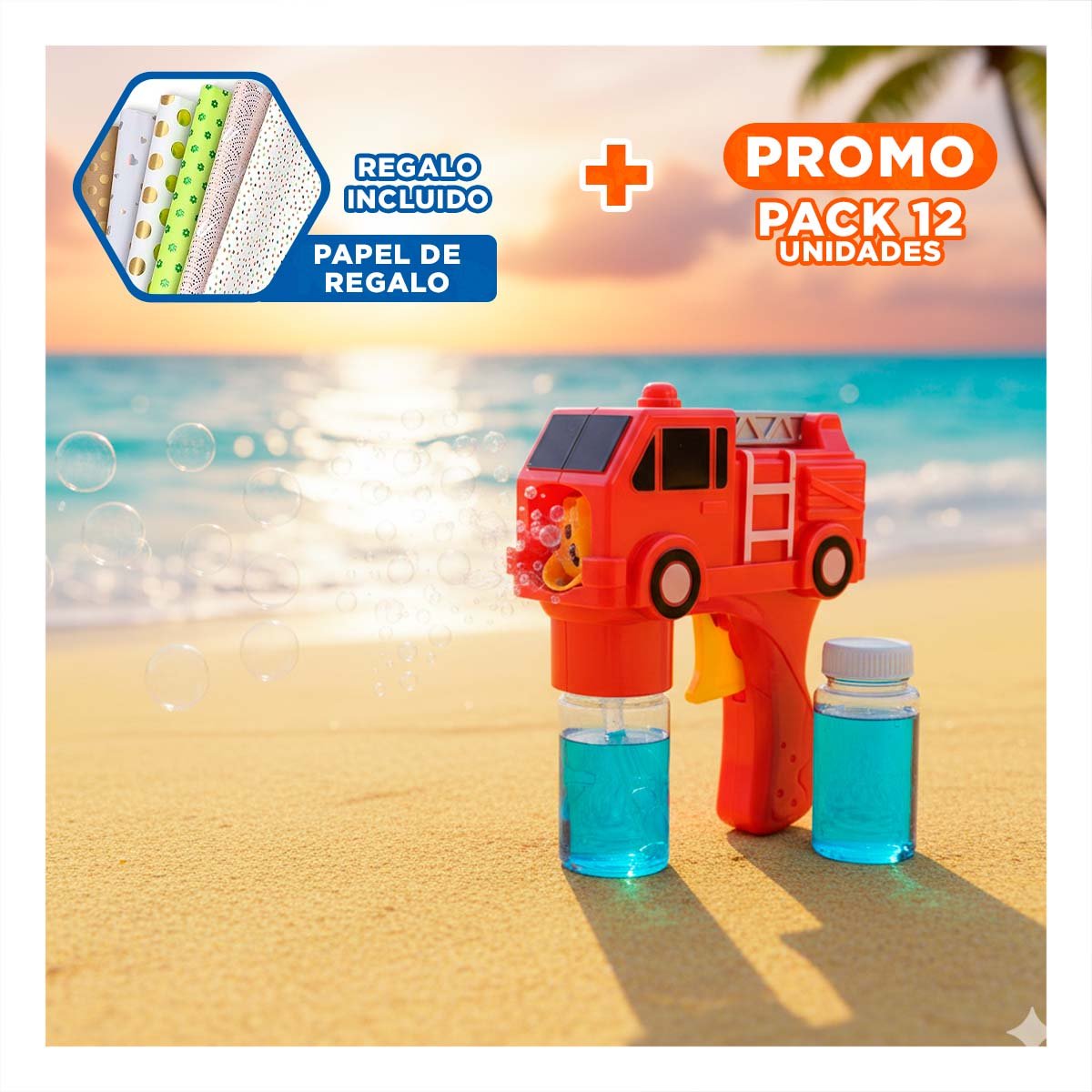 PACK12 ACCESORIO DE BURBUJAS CARRO BOMBERO ROJO PARA JUEGOS VISUALES Y+PAPEL REGALO - 1