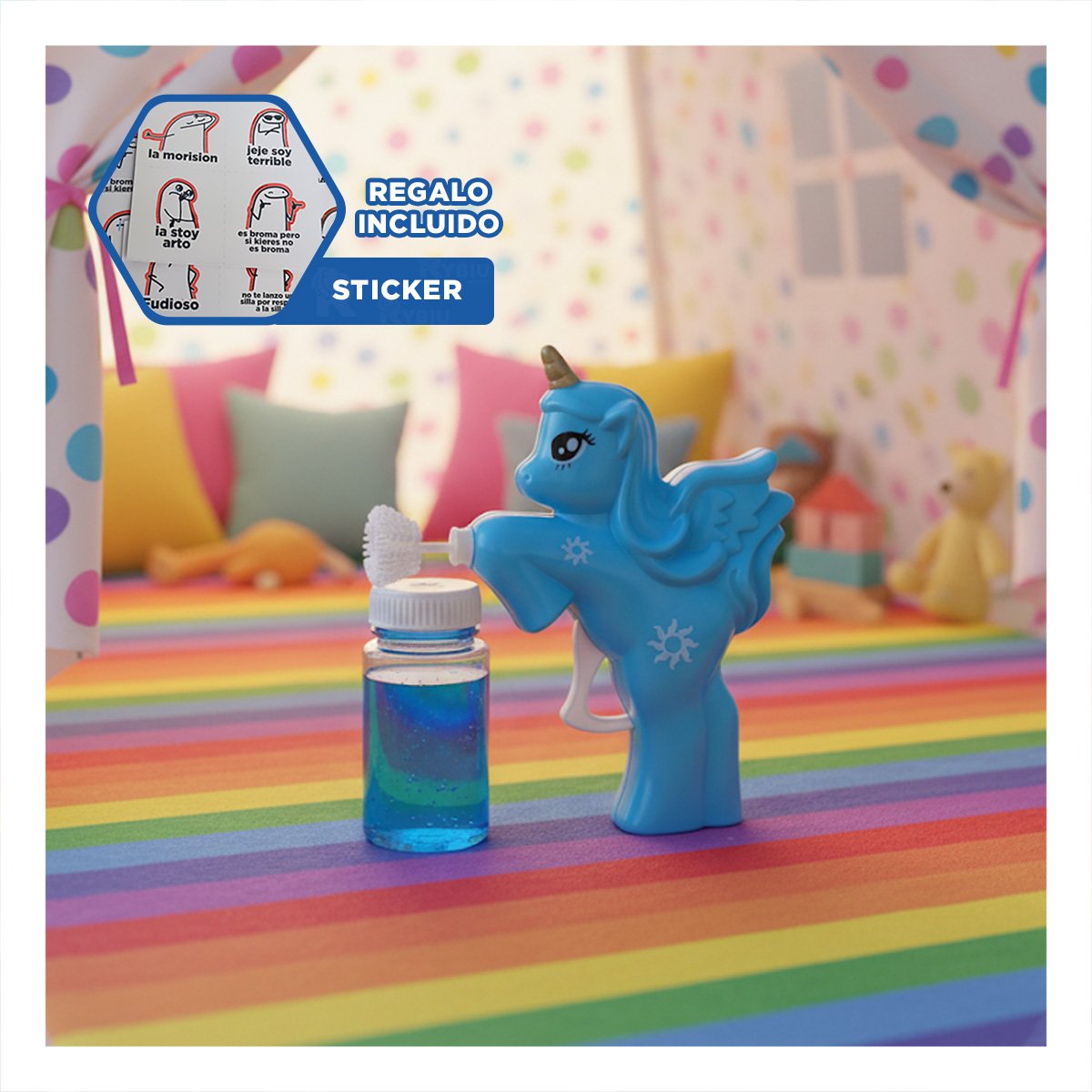 DISPENSADOR DE BURBUJAS DE UNICORNIO CON DISENO LLAMATIVO PARA MENORES Y+REGALO STICKER - 1