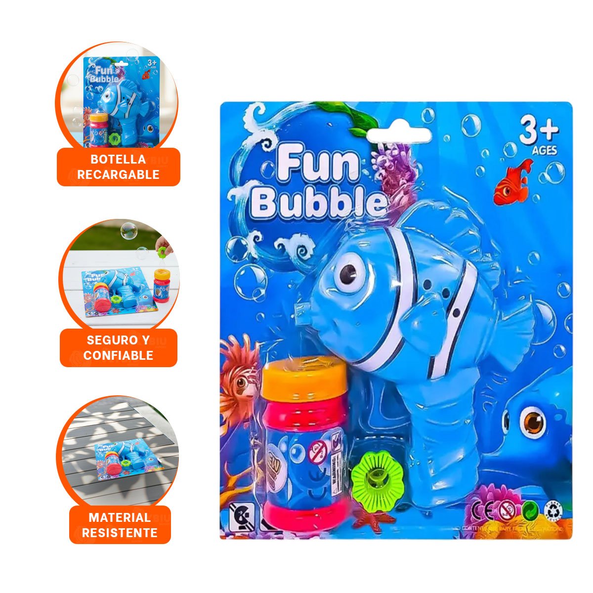 JUGUETE DE BURBUJAS CON FIGURA DE PEZ PARA JUEGOS AL AIRE LIBRE Y EN CASA - 3