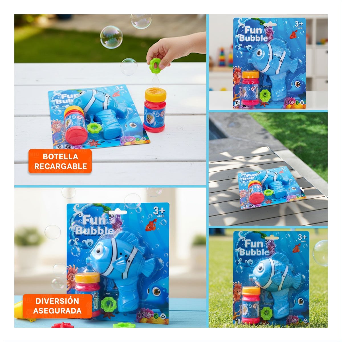 JUGUETE DE BURBUJAS CON FIGURA DE PEZ PARA JUEGOS AL AIRE LIBRE Y EN CASA - 5