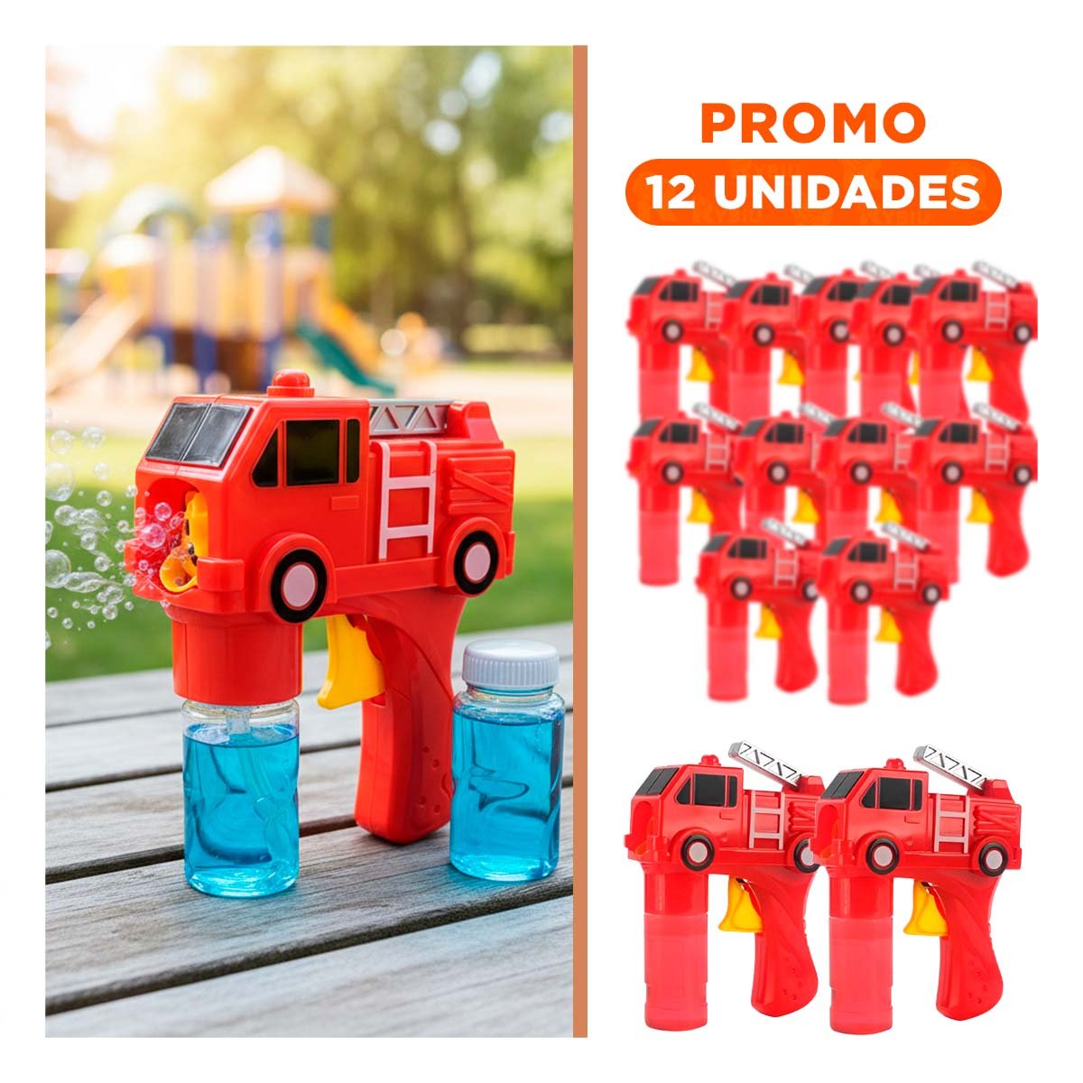 PACK12 ACCESORIO DE BURBUJAS CARRO BOMBERO ROJO PARA MOMENTOS RECREATIVOS Y+REGALO STICKER - 1