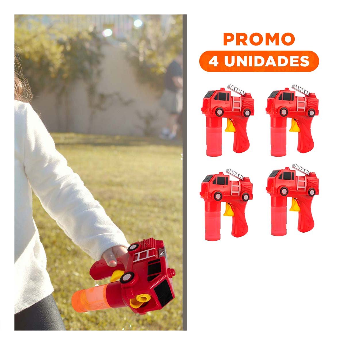 PACK4 ARTICULO DE BURBUJAS CARRO BOMBERO ROJO PARA DIVERSION VISUAL CONTINUA Y+REGALO STICKER - 1