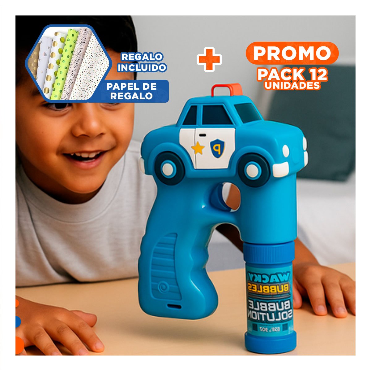 PACK12 PROYECTOR DE BURBUJAS CAMION CON ACTIVIDADES RECREATIVAS Y+PAPEL REGALO - 1