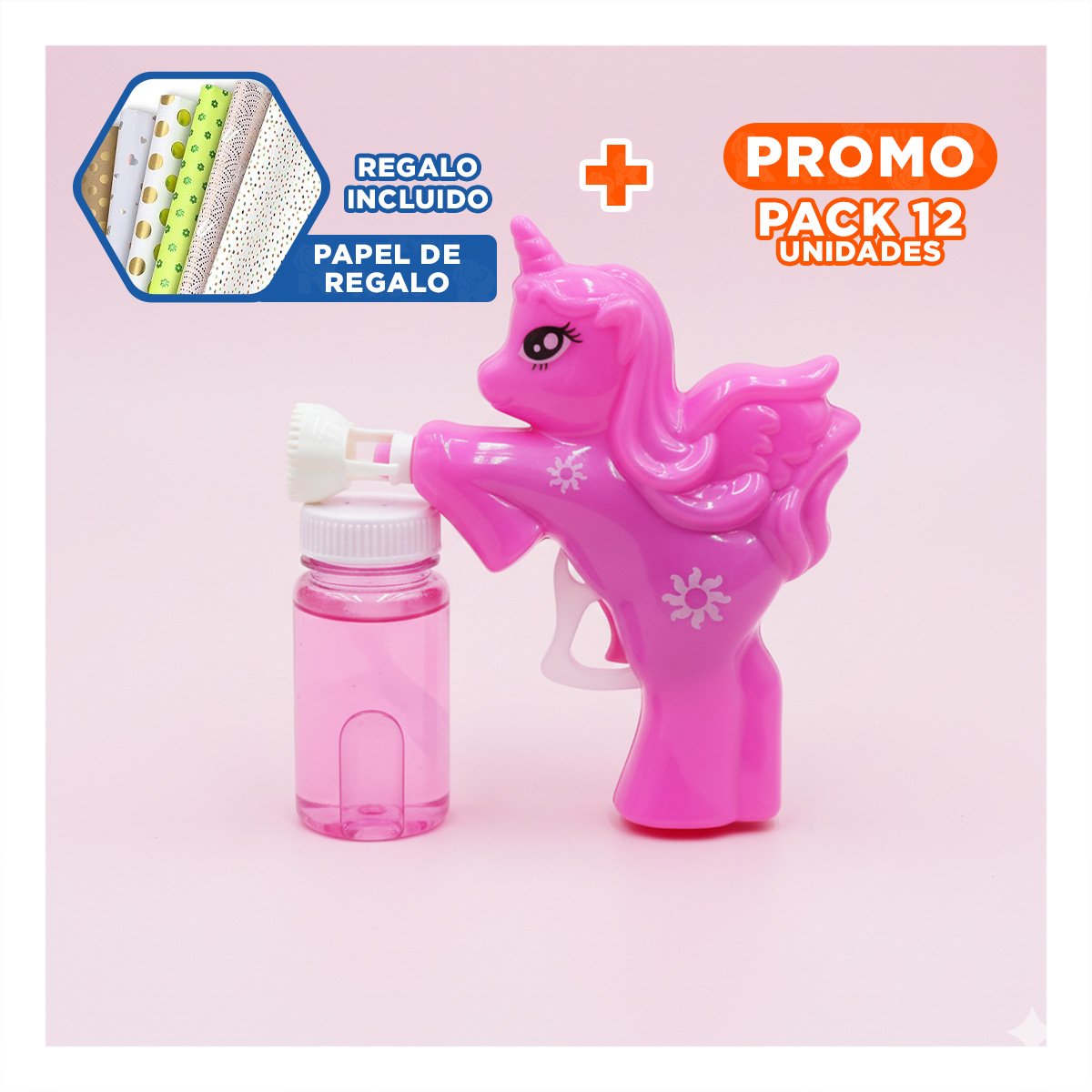 PACK12 ARTICULO LUDICO DE BURBUJAS CON UNICORNIO PARA MOMENTOS ACTIVOS Y+PAPEL REGALO - 1