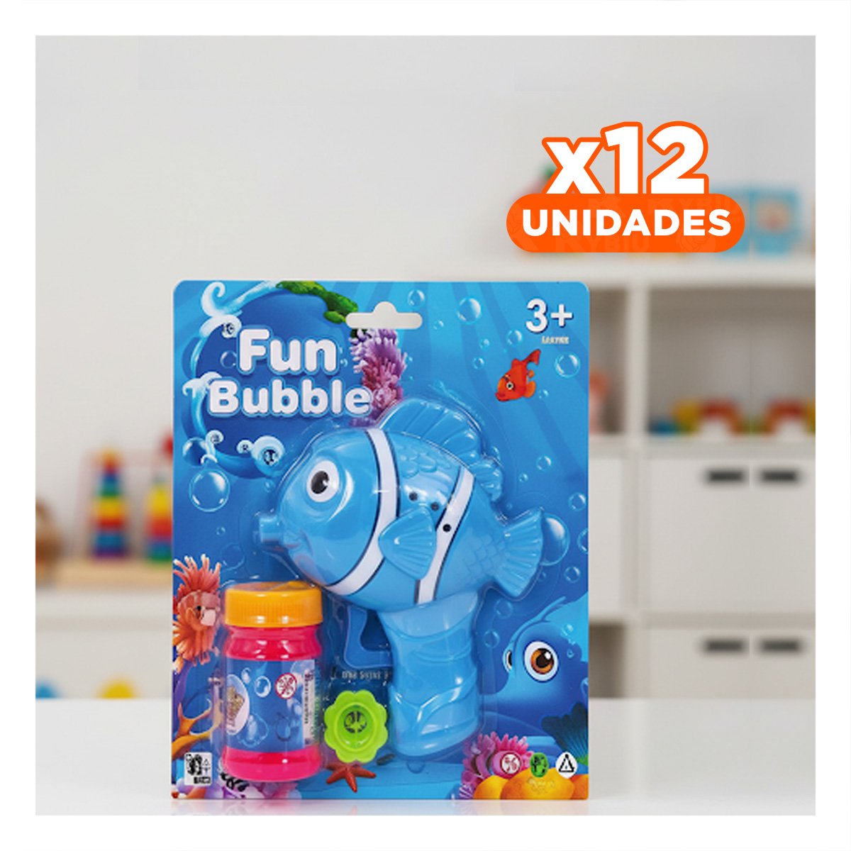 PACK12 SOPLADOR INFANTIL DE BURBUJAS ESTILO PEZ PARA MOMENTOS DE DIVERSION - 1