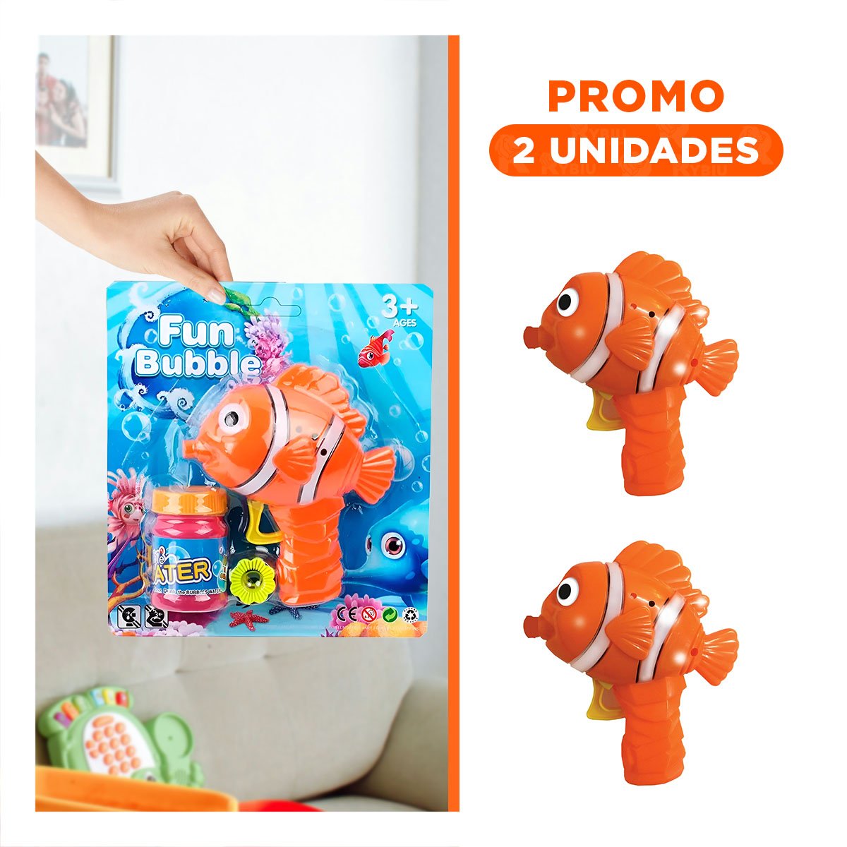 PACK2 JUGUETE DE BURBUJAS CON ESTILO DE PEZ PARA MOMENTOS DE JUEGO - 1