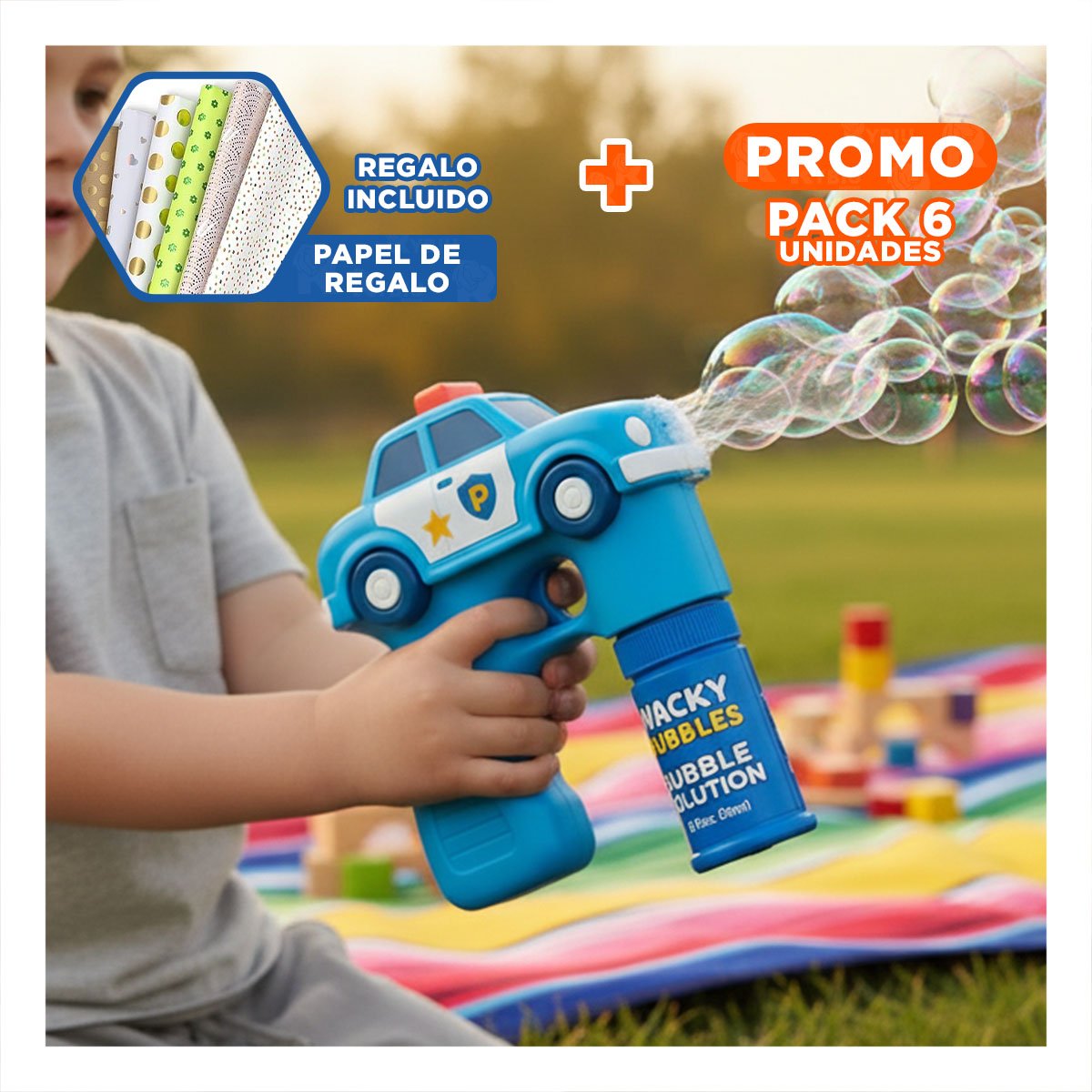 PACK6 SOPLADOR DE BURBUJAS CAMION CON USO RECREATIVO FAMILIAR Y+PAPEL REGALO - 1