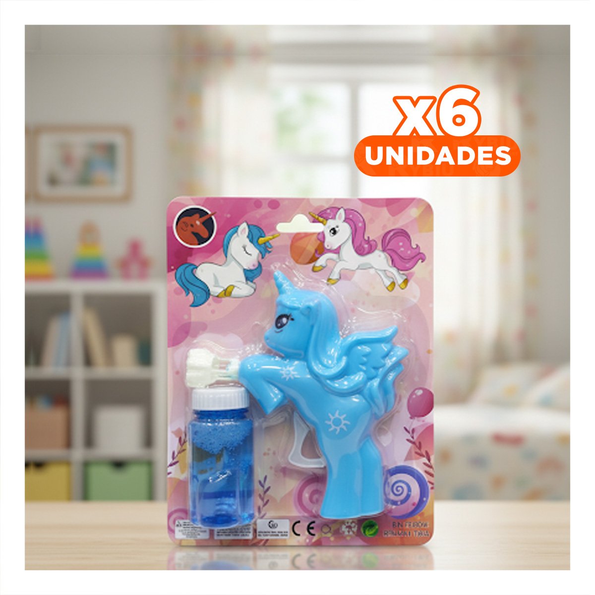 PACK6 LANZADOR DE BURBUJAS DE UNICORNIO CON DISENO ATRACTIVO PARA NINOS Y+REGALO STICKER - 1