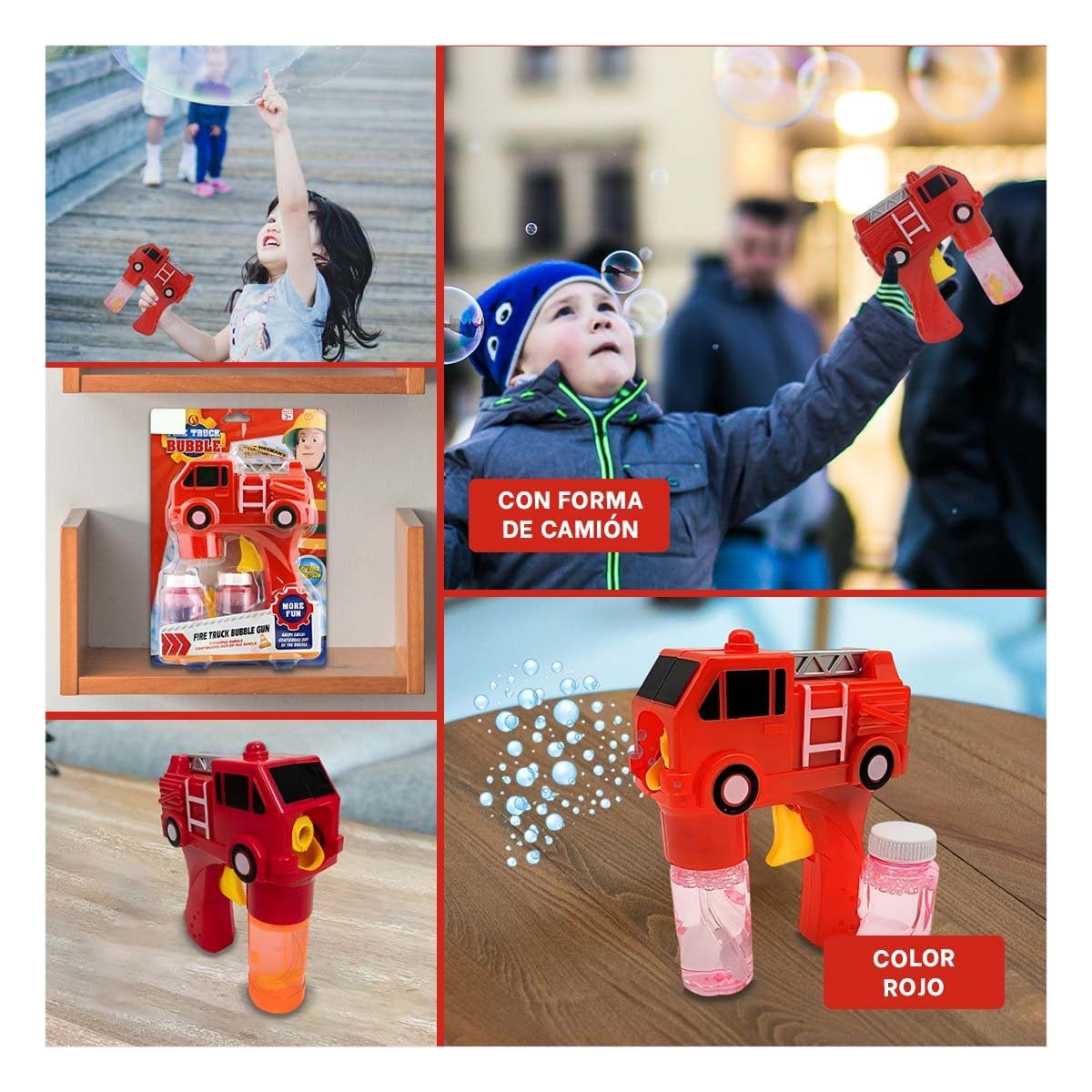 JUGUETE DE BURBUJAS CARRO BOMBERO ROJO PARA NINOS CON JUEGO VISUAL DIVERTIDO Y+LIGAS REGALO - 5