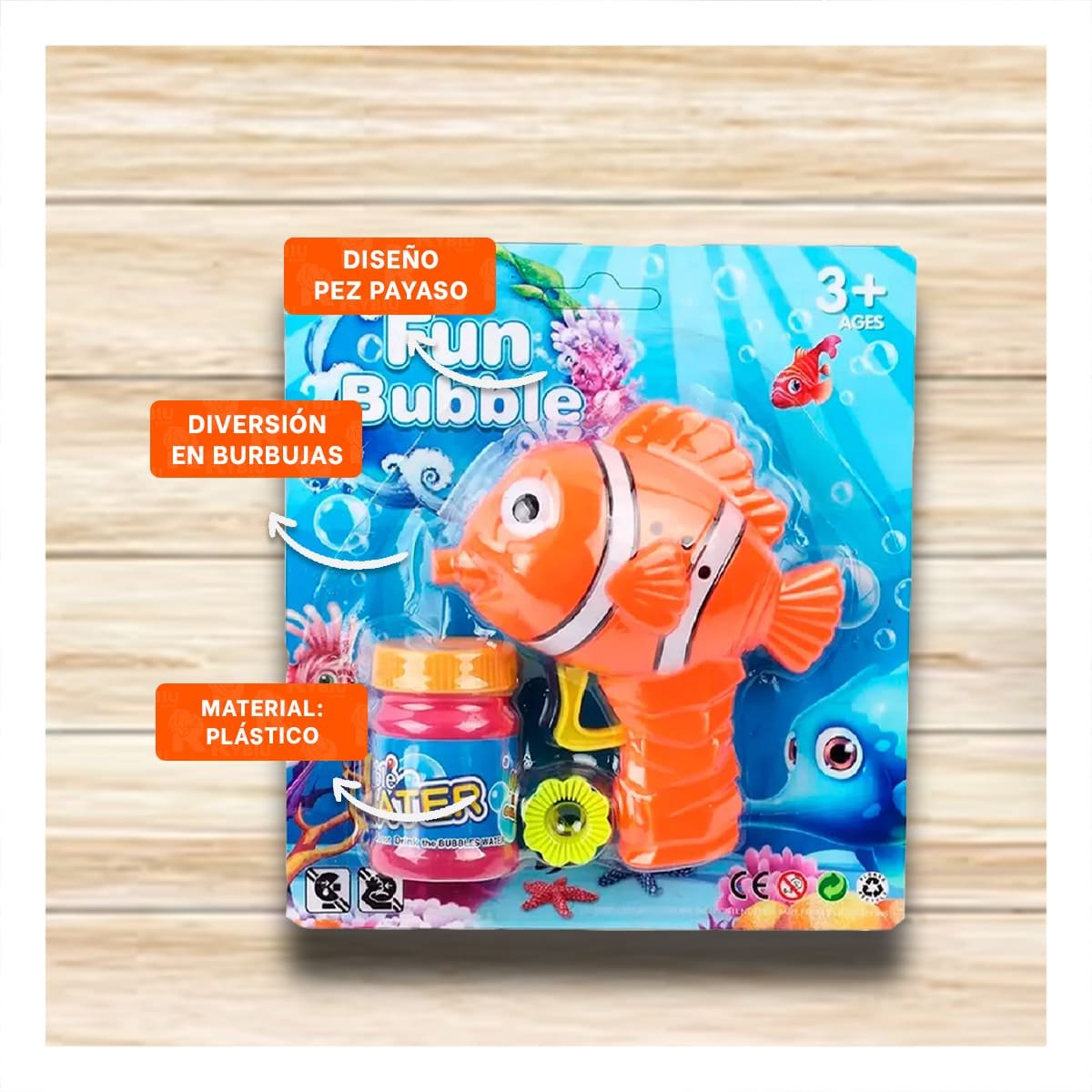PACK6 ARTICULO DE BURBUJAS INFANTIL CON FORMA DE PEZ Y+PAPEL REGALO - 2