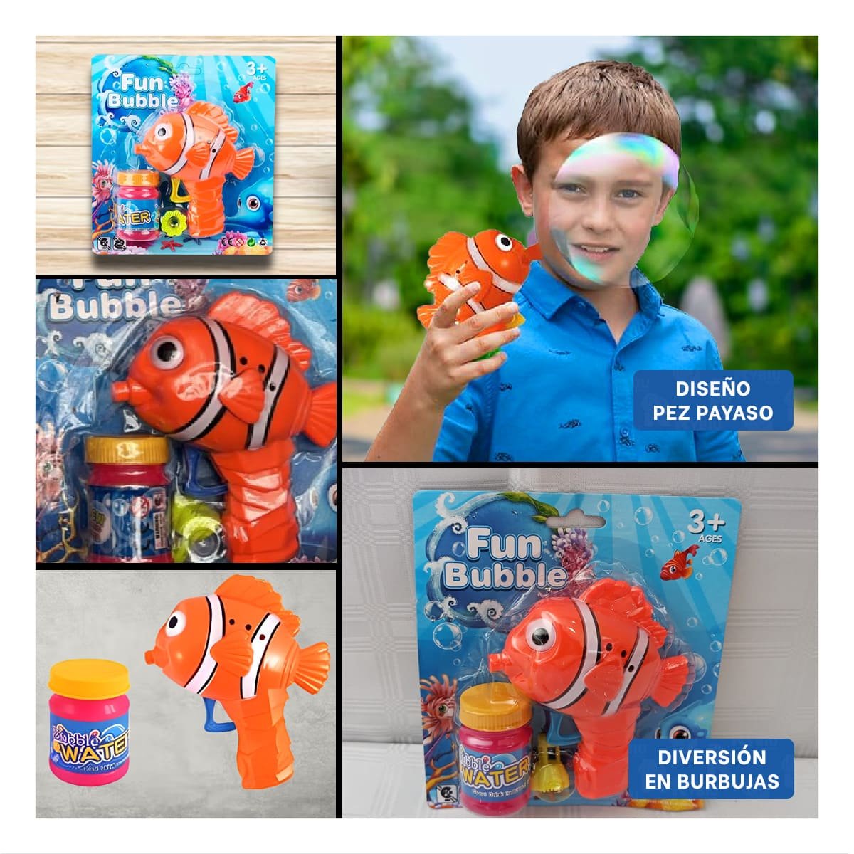 PACK6 ARTICULO DE BURBUJAS INFANTIL CON FORMA DE PEZ Y+PAPEL REGALO - 3