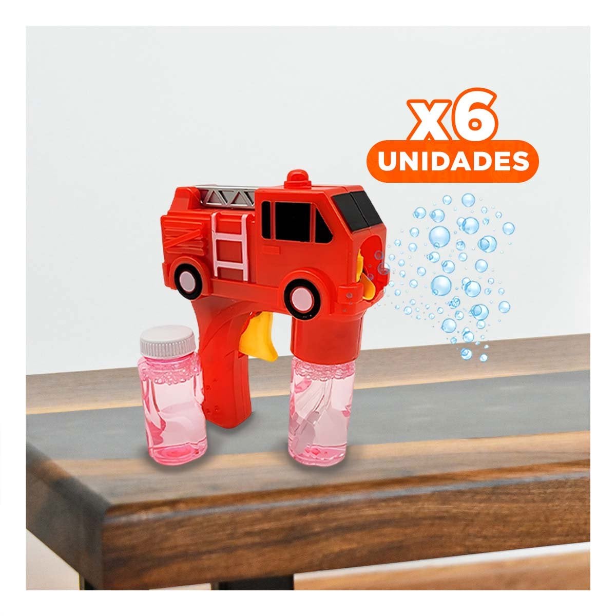 PACK6 ACCESORIO DE BURBUJAS CARRO BOMBERO ROJO PARA DIVERSION INFANTIL Y+REGALO STICKER - 1