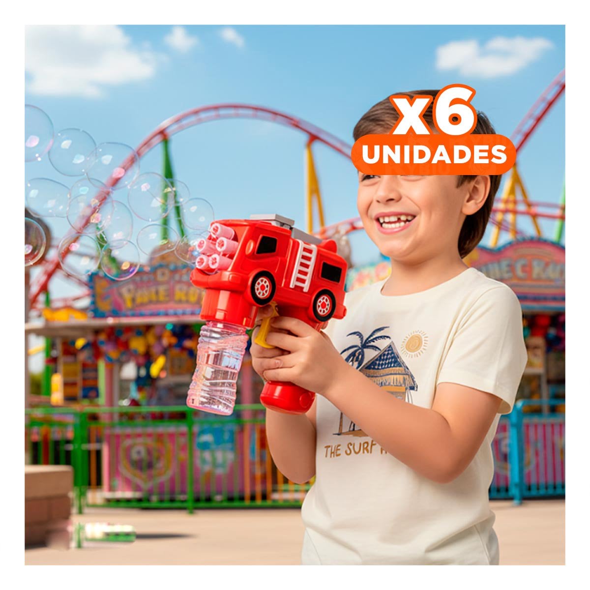PACK6 LANZADOR DE BURBUJAS INFANTIL CAMION PARA ESPACIOS ABIERTOS Y+REGALO STICKER - 1