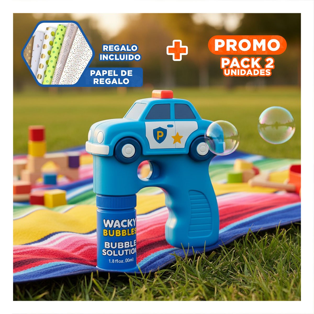 PACK2 EMISOR DE BURBUJAS CAMION PARA JUEGOS EN CASA Y JARDIN Y+PAPEL REGALO - 1
