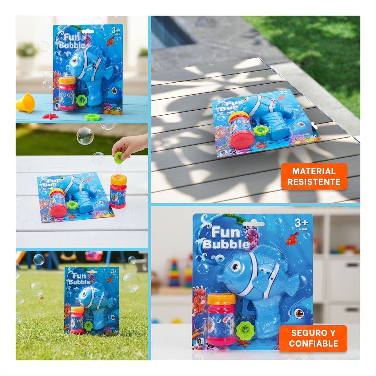 PACK6 DISPOSITIVO DIVERTIDO DE BURBUJAS CON ESTILO DE PEZ PARA JUGAR Y+PAPEL REGALO - 3