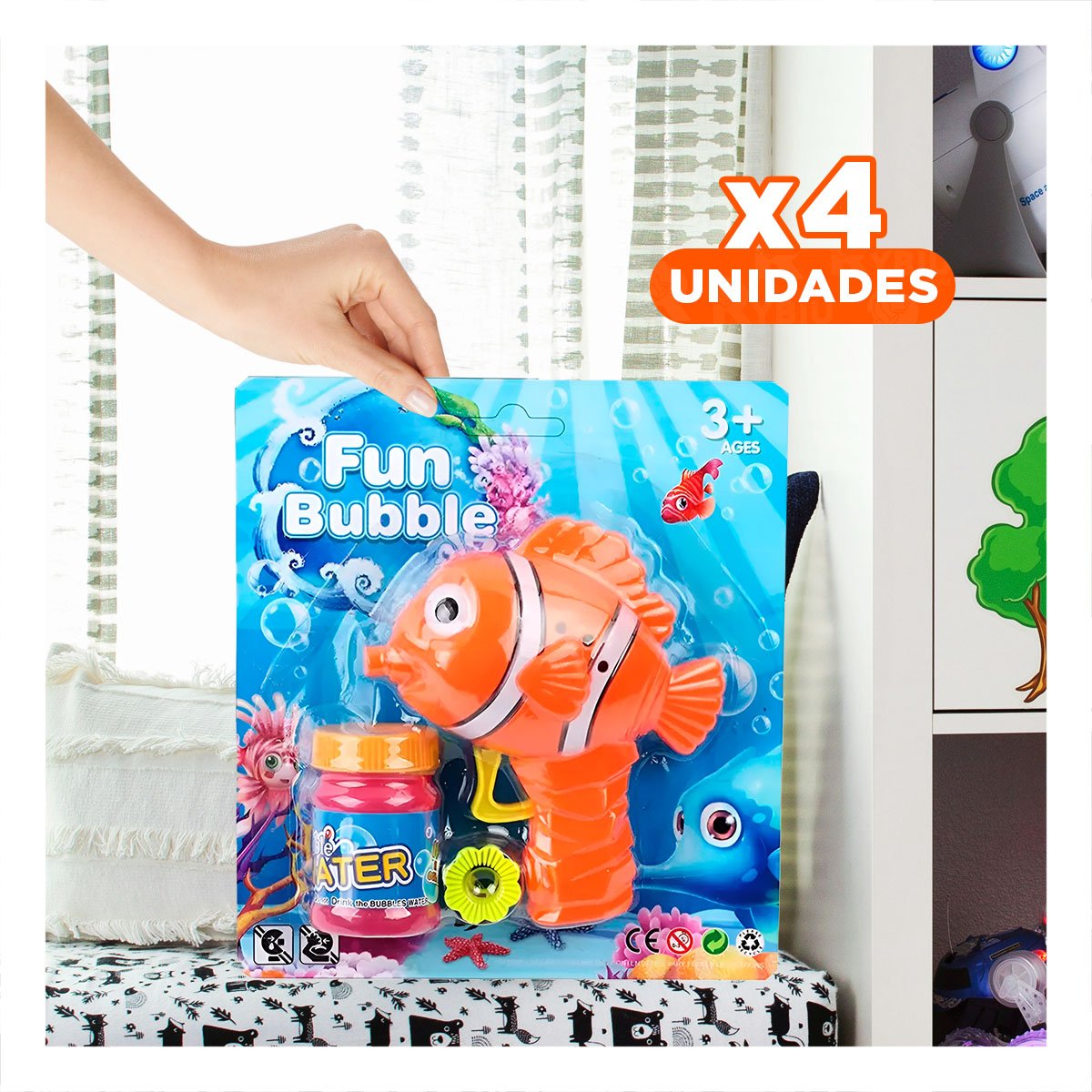 PACK4 ARTICULO DE BURBUJAS CON FORMA DE PEZ PARA JUEGO INFANTIL - 1