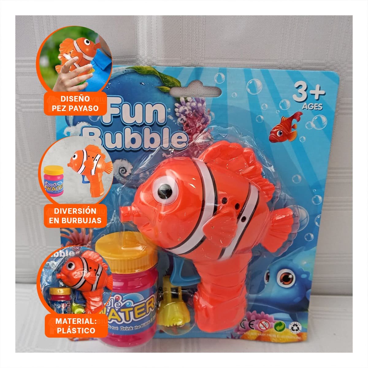 PACK4 ARTICULO DE BURBUJAS CON FORMA DE PEZ PARA JUEGO INFANTIL - 5