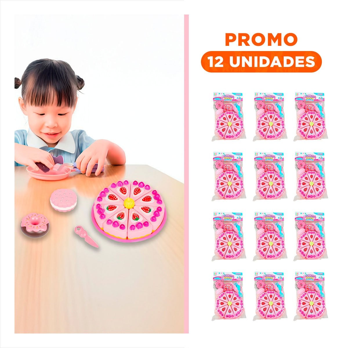 PACK12 KIT JUEGO DE PASTEL PARA NINAS EN COLOR ROSA - 1