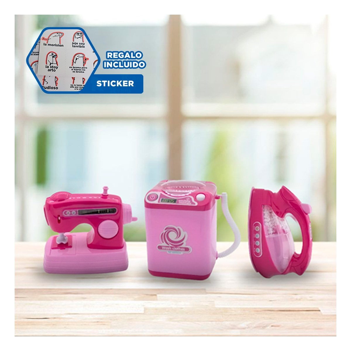 LINEA DE COSTURA CON LAVADORA Y PLANCHA PARA JUEGO CREATIVO Y SOCIAL EN CASA YREGALO STICKER - 1