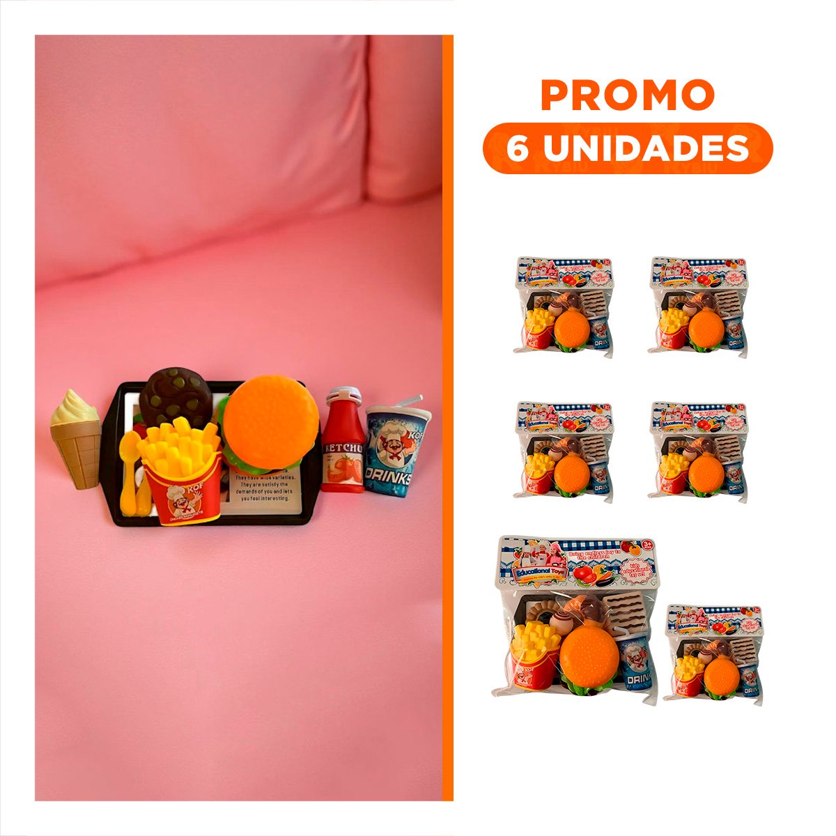 PACK6 COLECCION DE GASTRONOMIA RAPIDA CON ACCESORIOS PARA JUEGO FAMILIAR - 1