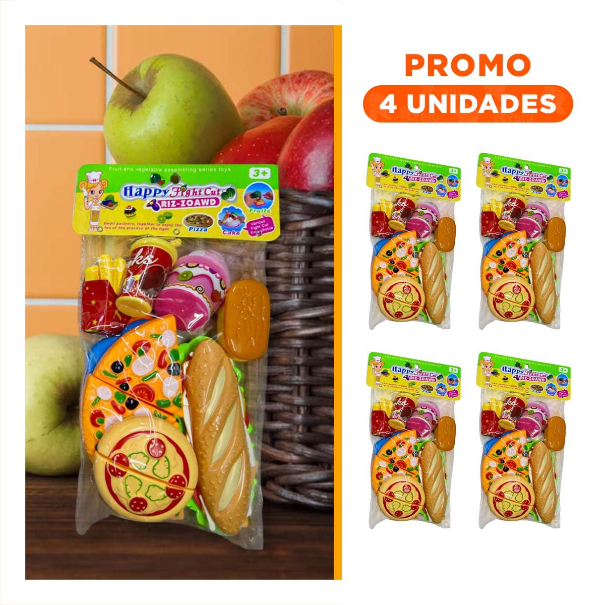 PACK4 PACK DE COCINA DE PIZZA COMIDA RAPIDA PARA CORTAR PARA JUEGO DE ROLES Y+REGALO STICKER - 1