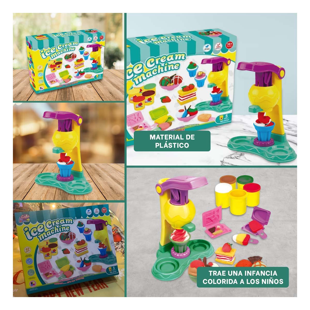 MAQUINA MOLDEADORA DE PLASTILINA PARA NINAS EN CAJA VERDE - 1