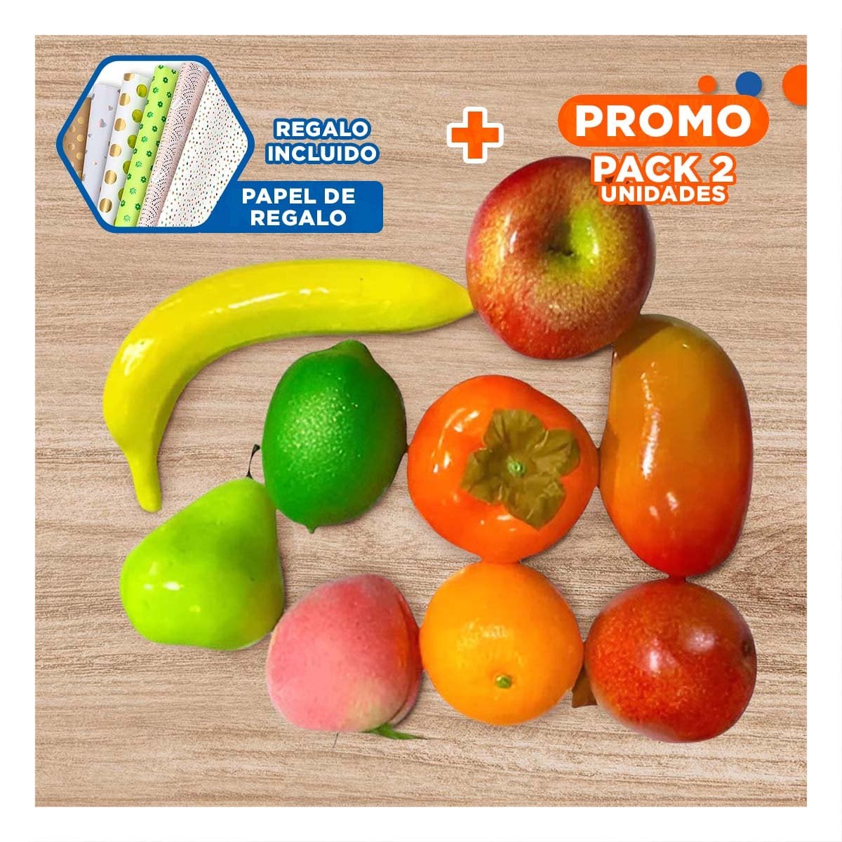 PACK2 JUGUETE EDUCATIVO DE FRUTAS Y+PAPEL DE REGALO - 1