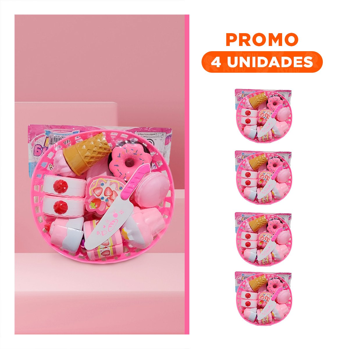 PACK4 CONJUNTO INFANTIL DE POSTRES PARA CORTAR CON ELEMENTOS DE COCINA Y+REGALO STICKER - 1