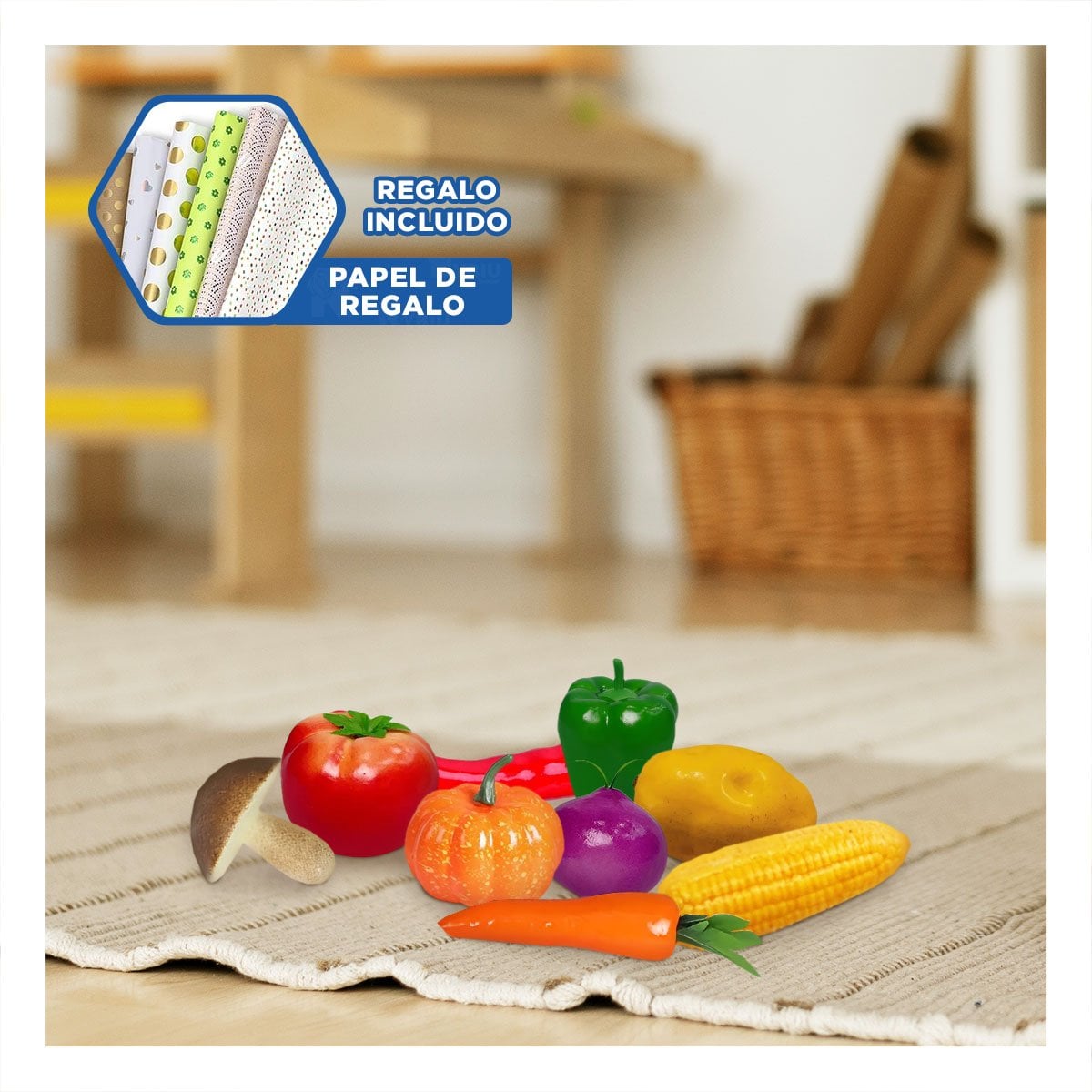 JUGUETE DE VERDURAS EDUCATIVO MULTICOLOR Y+PAPEL DE REGALO - 1