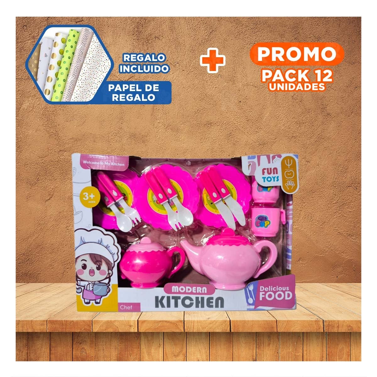 PACK12 KIT DE UTENSILIOS DE TE CON TETERAS PLATOS Y CUBIERTOS PARA JUEGO Y+PAPEL REGALO - 1
