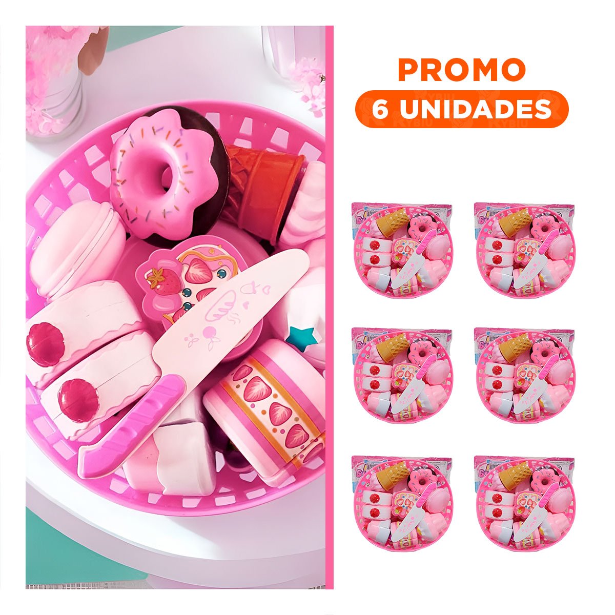 PACK6 COLECCION INFANTIL DE POSTRES PARA CORTAR CON ACCESORIOS DE JUEGO CREATIVO - 1