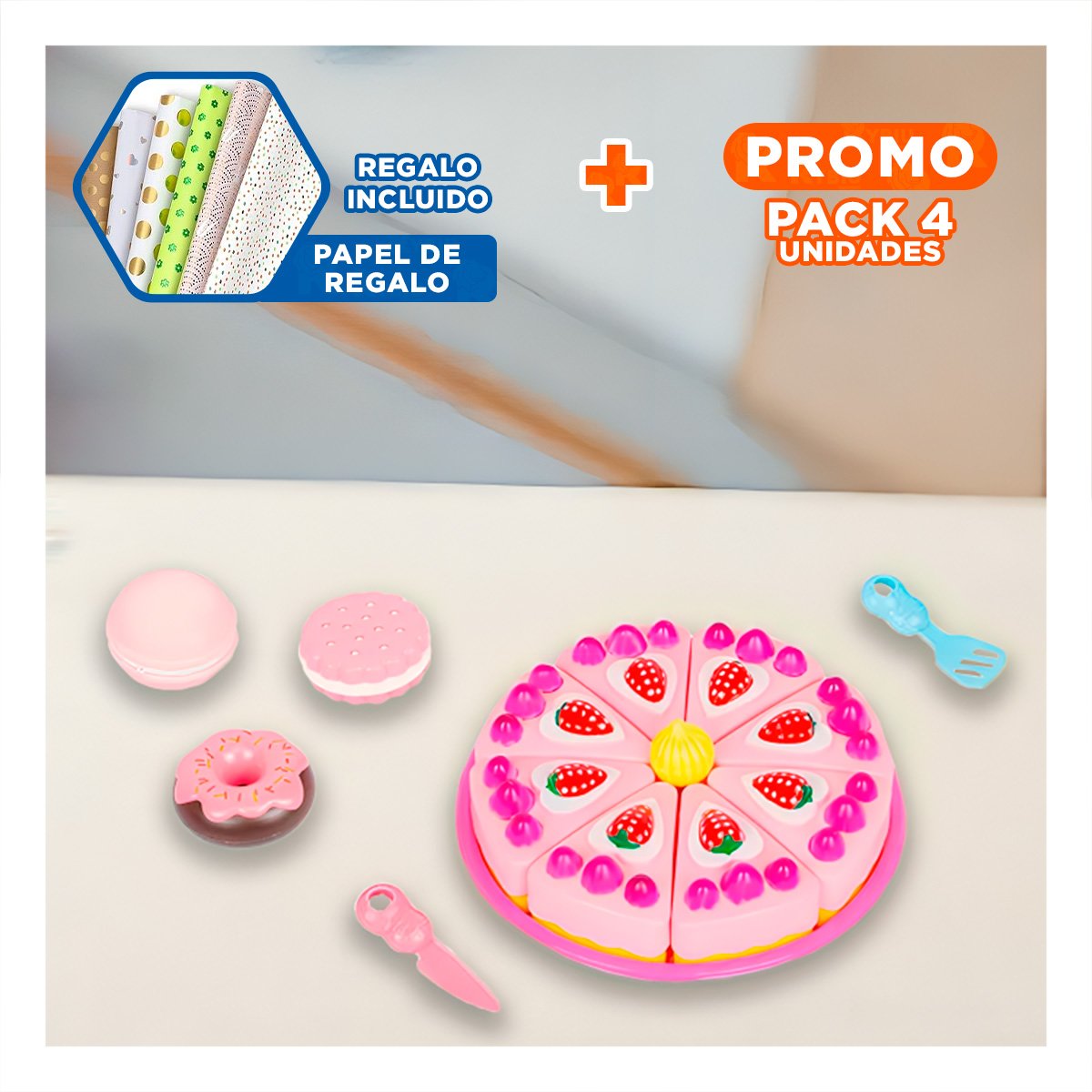 PACK4 KIT DIDACTICO DE PASTEL PARA CORTAR PARA ACTIVIDADES DE JUEGO YPAPEL REGALO - 1