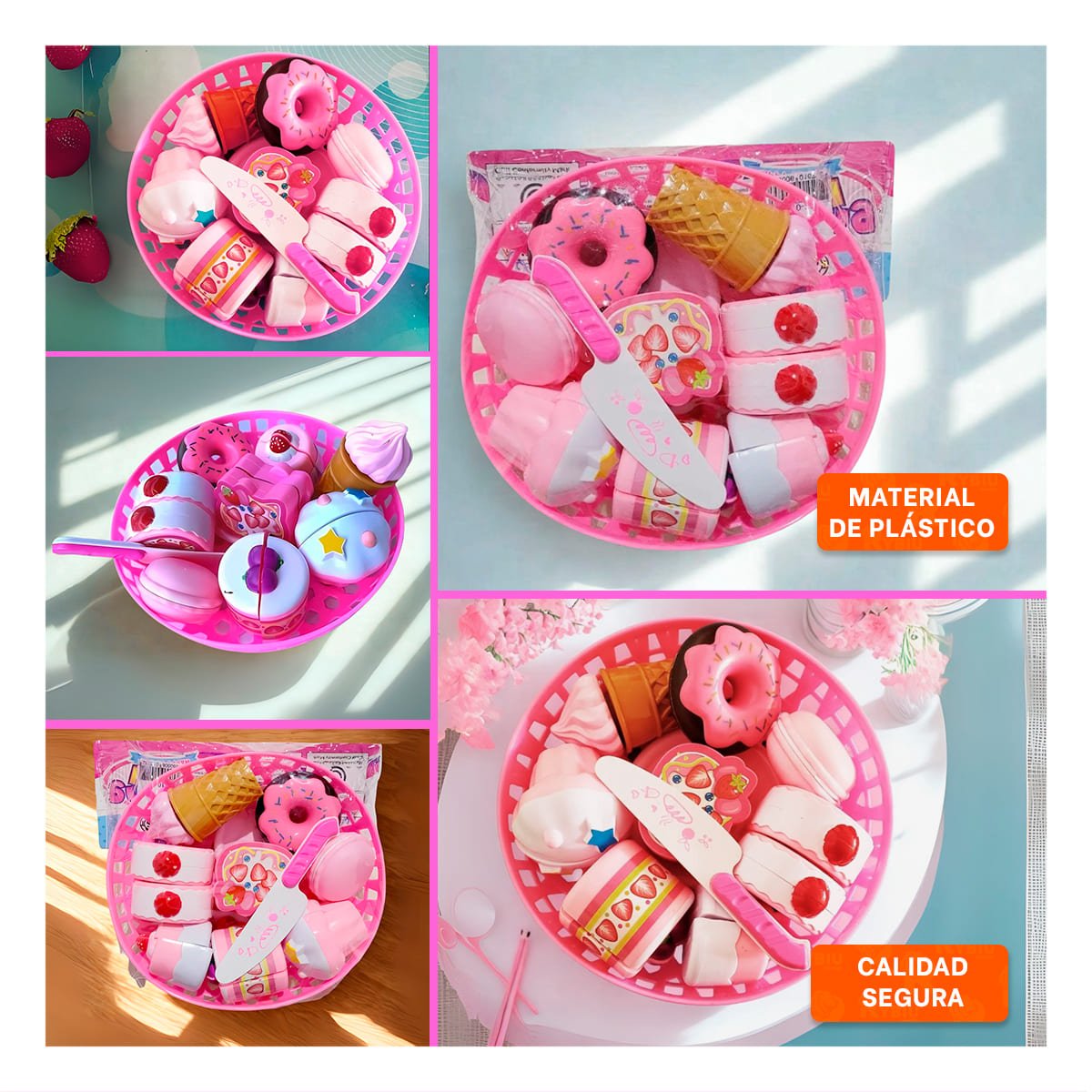 PACK2 COLECCION EDUCATIVA DE POSTRES PARA CORTAR CON ACCESORIOS DE JUEGO Y+PAPEL REGALO - 3