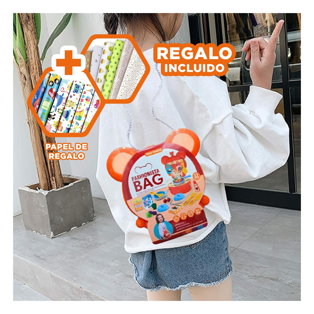 CARTERA ESTILO OSO CON UTENSILIO DE COCINA Y+PAPEL DE REGALO - 1