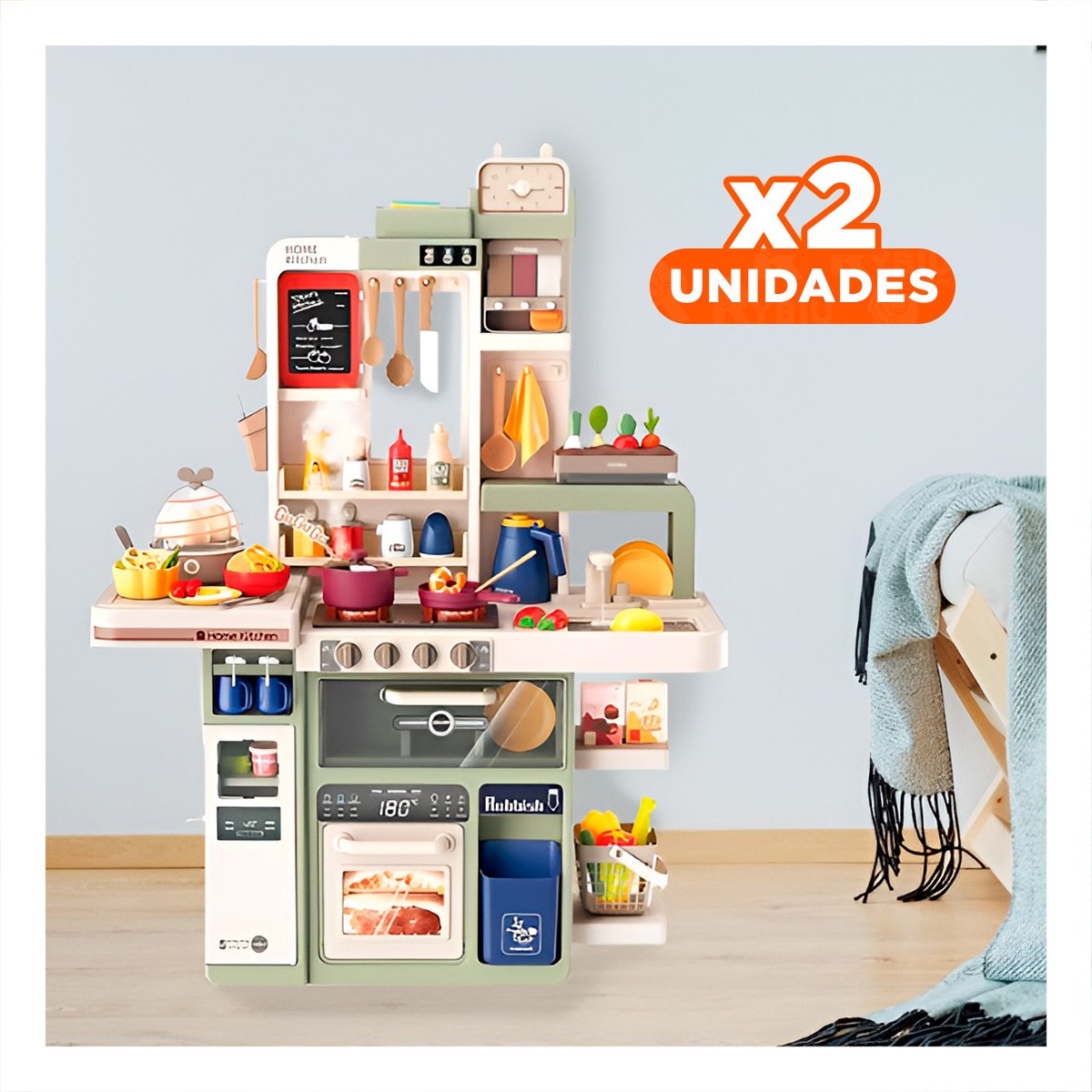 PACK2 JUEGO DE COCINA INFANTIL CON ACCESORIOS PARA ACTIVIDADES COTIDIANAS Y+REGALO STICKER - 1