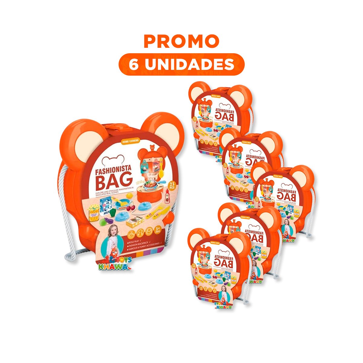 PACK6 LONCHERA DIDACTICA OREJITAS COCINA CASERA 23 PZS NARANJA PARA JUEGO - 1