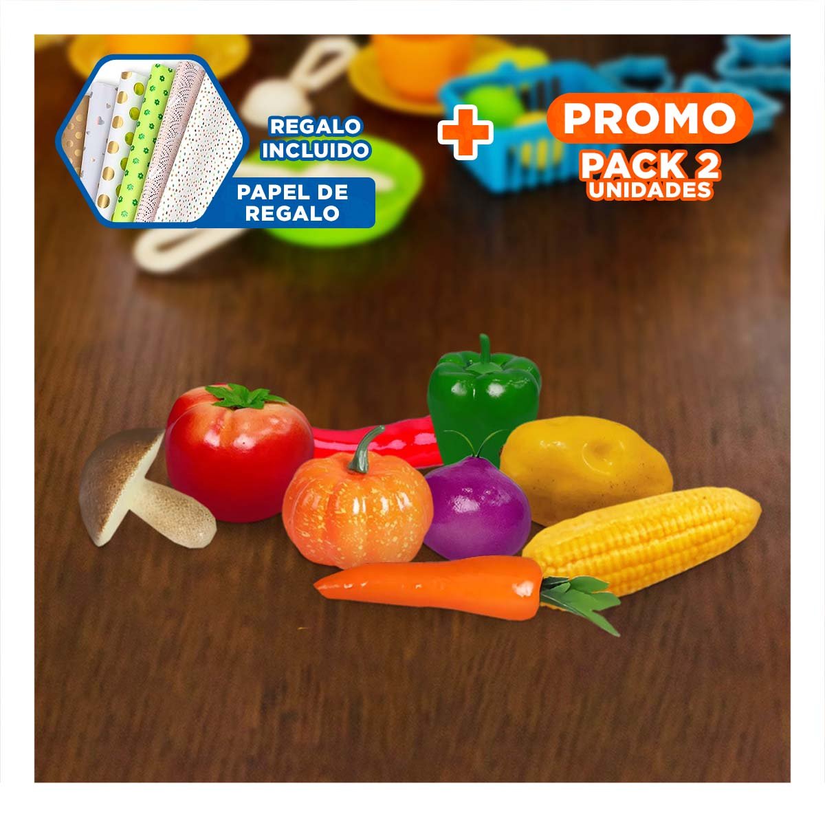 PACK2 PACK DE VERDURAS PARA JUEGO DE COCINA Y CREATIVIDAD YPAPEL REGALO - 1