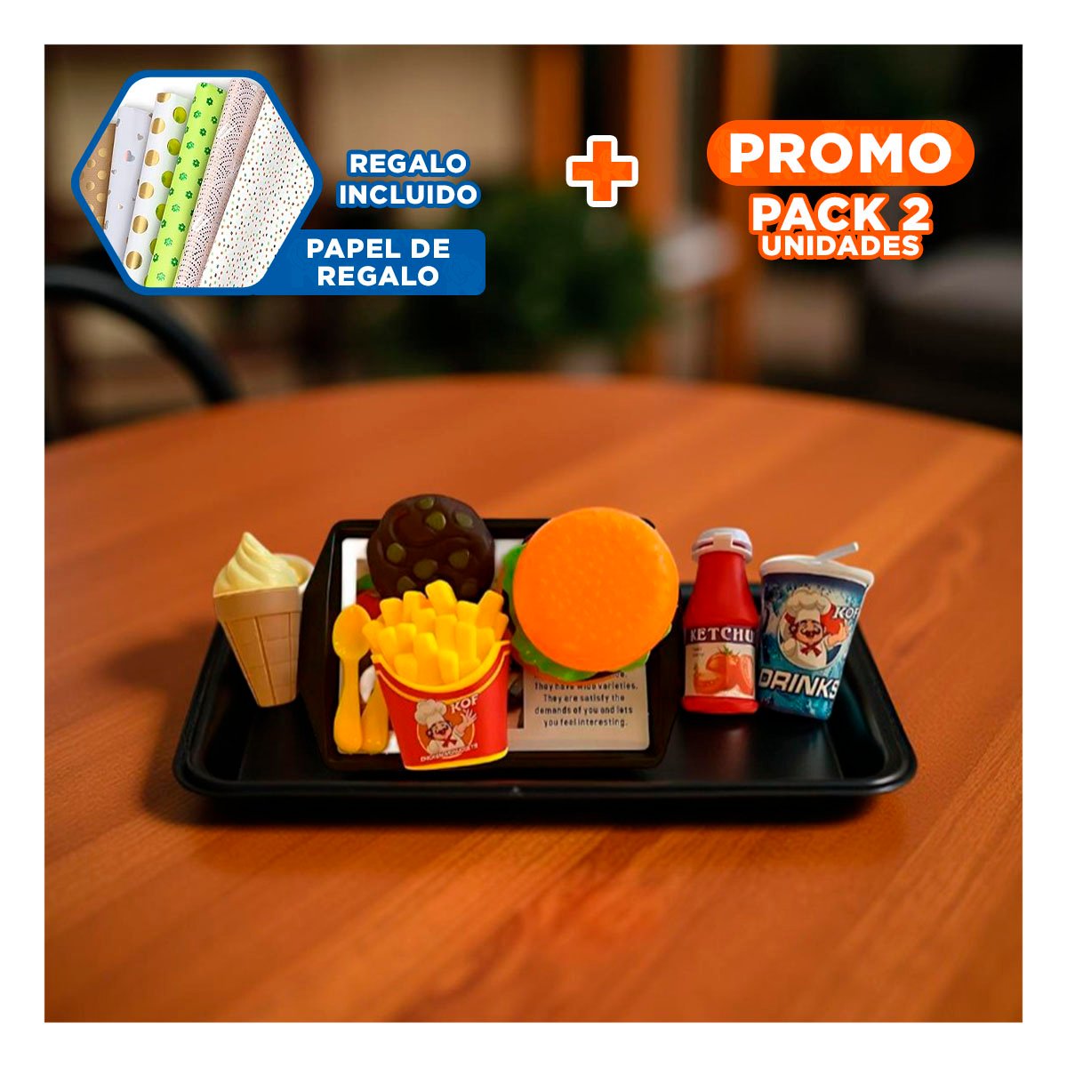 PACK2 COLECCION DE COMIDAS URBANAS CON ACCESORIOS PARA COCINA DE JUEGO Y+PAPEL REGALO - 1