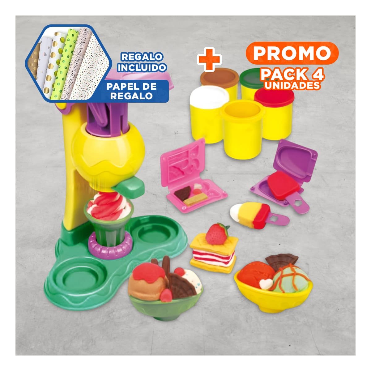 PACK4 SET DE HELADERO MOLDEABLE CAJAVERDE Y+PAPEL DE REGALO - 1