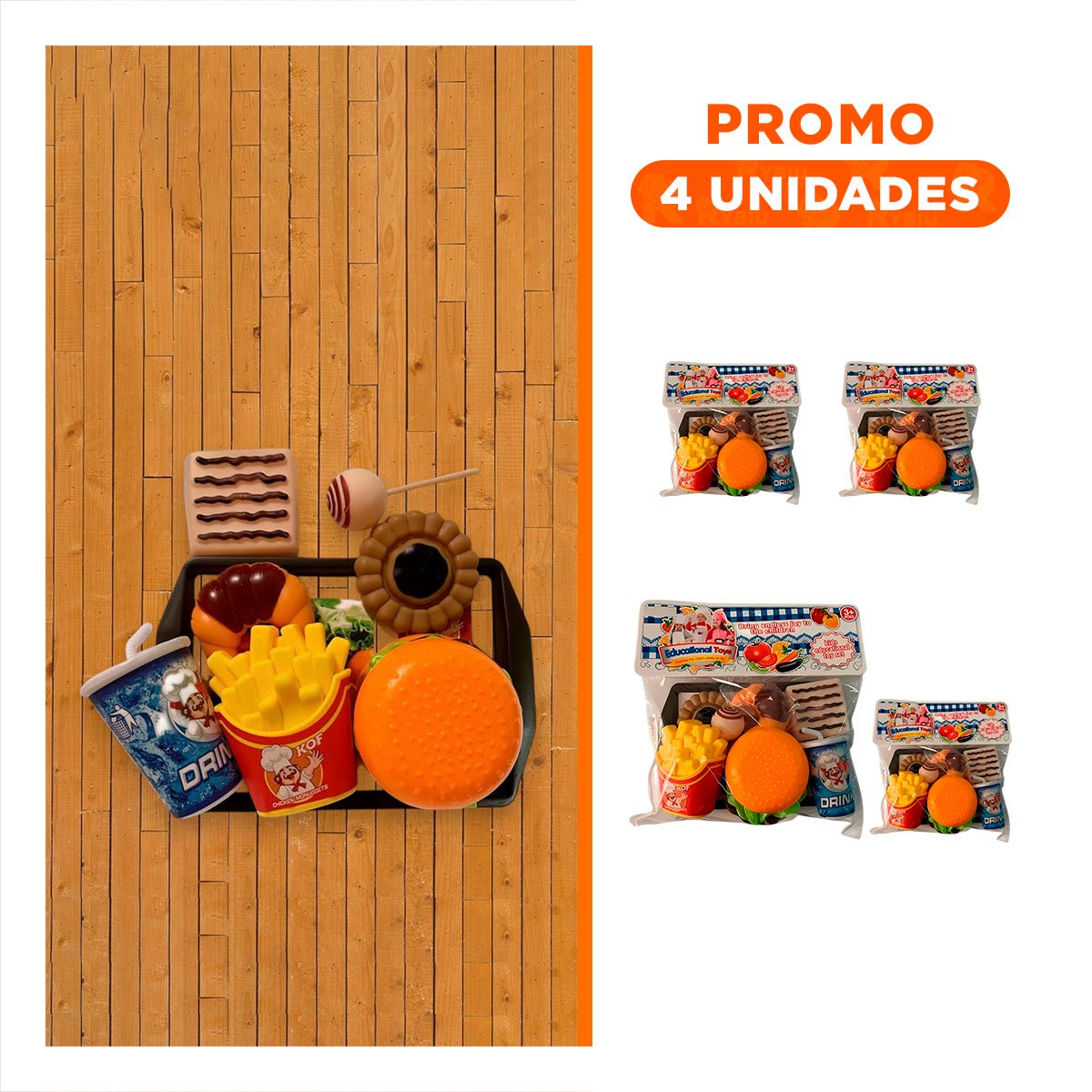 PACK4 KIT DE GASTRONOMIA RAPIDA CON ELEMENTOS PARA JUEGO CREATIVO Y+REGALO STICKER - 1
