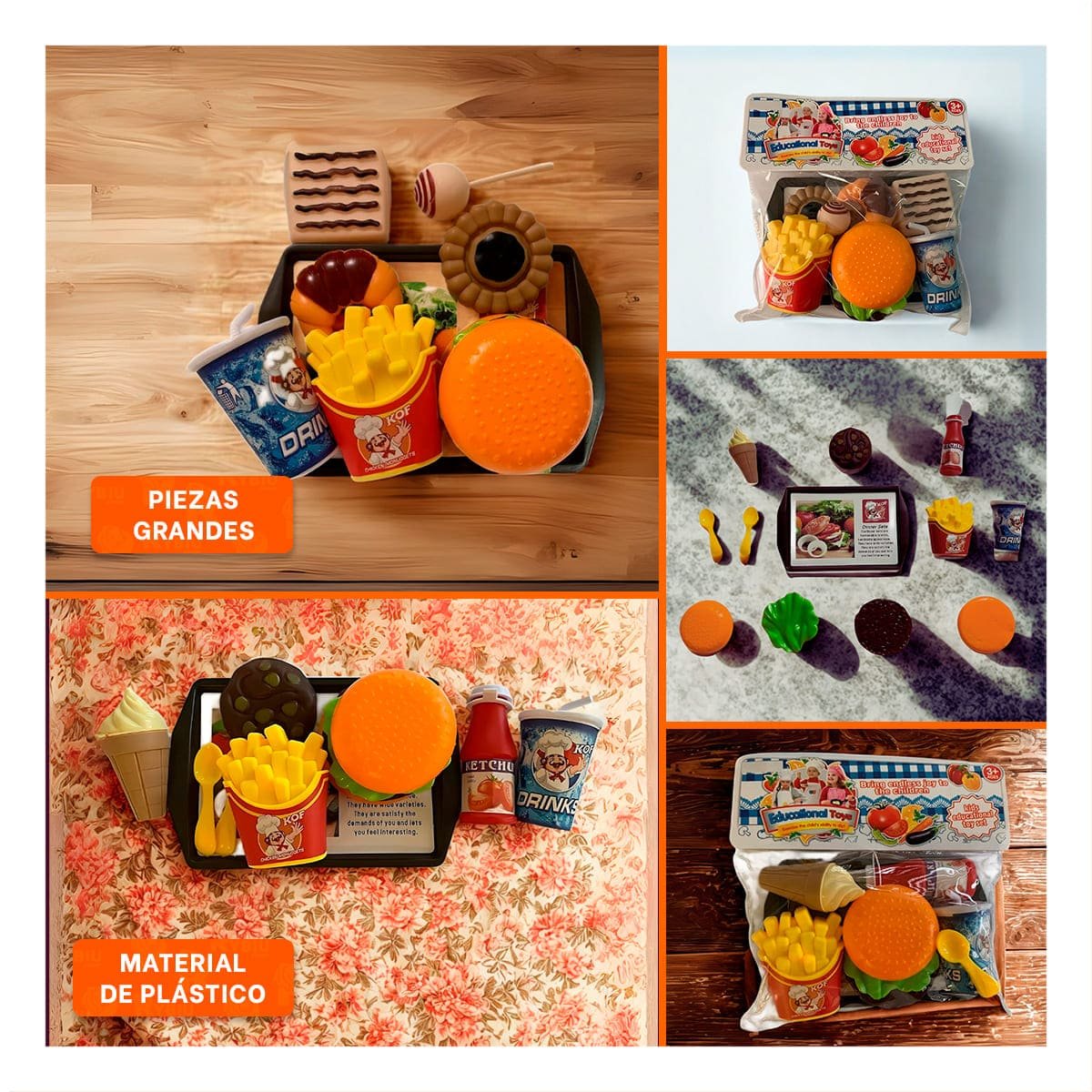 PACK4 KIT DE GASTRONOMIA RAPIDA CON ELEMENTOS PARA JUEGO CREATIVO Y+REGALO STICKER - 2