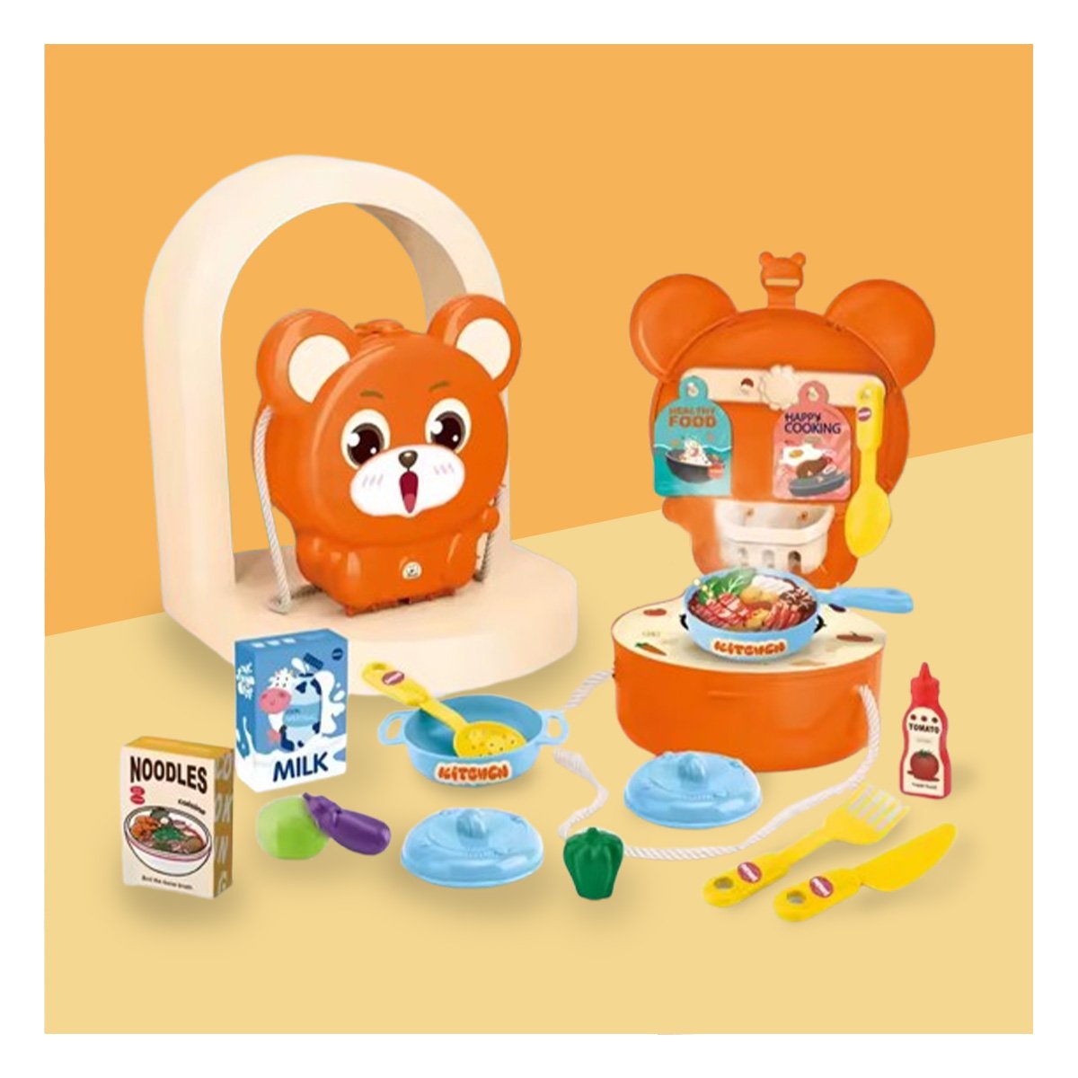 PACK2 MOCHILA CREATIVA OREJITAS COCINA CASERA 23 PZS NARANJA CON SET - 5