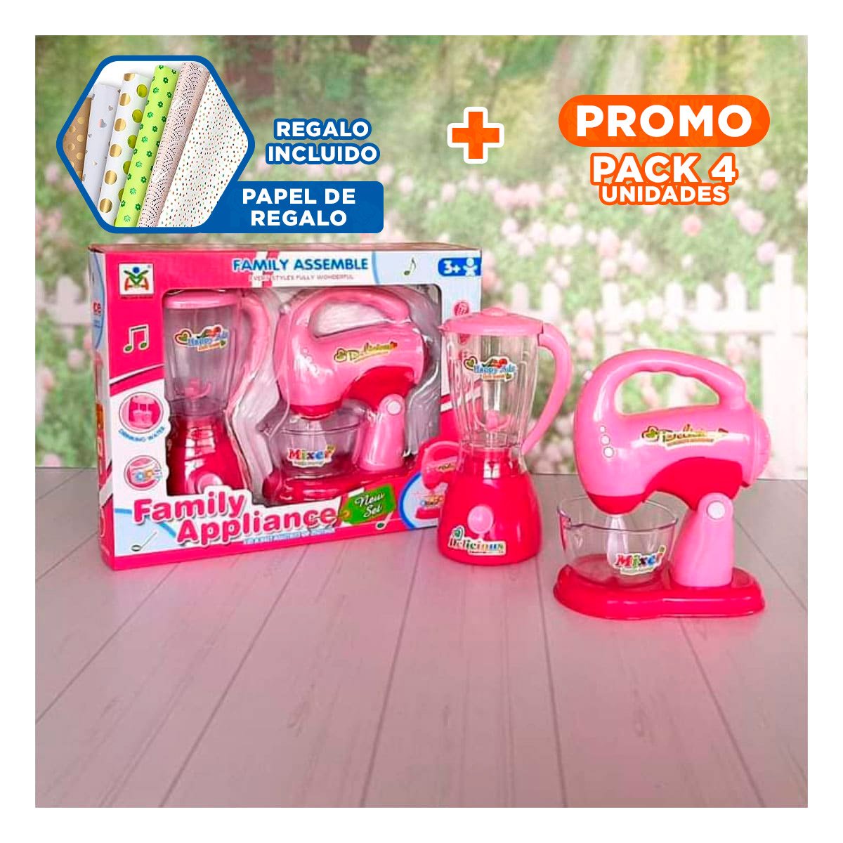 PACK4 MINI LICUADORA INFANTIL PARA NIÑAS Y+PAPEL DE REGALO - 1